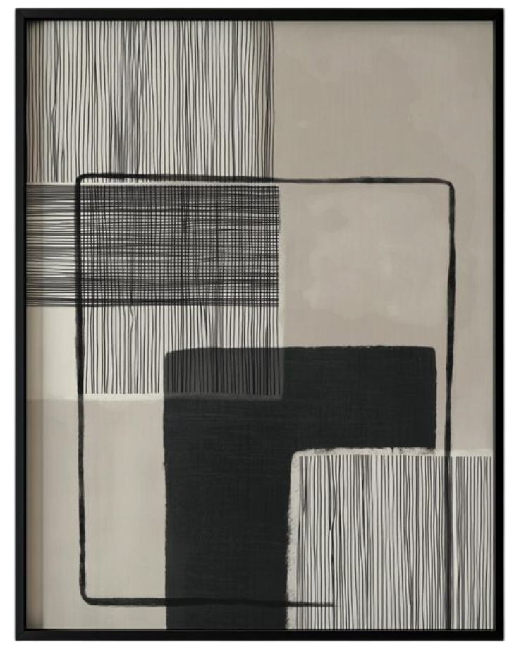 Abstract Minimalist Shapes Geometric Line Drawing Printable Modern Black And Beige Grid Wall Art, Neutral Contemporary Living Room Decor 151