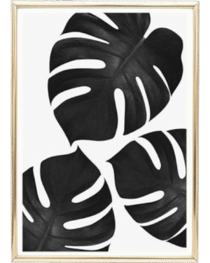 Black Monstera Leaf Abstract Wall Art